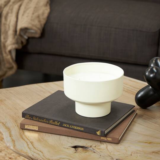 White Wax Cozy Cashmere Scented Candle with Elevated Matte White Container